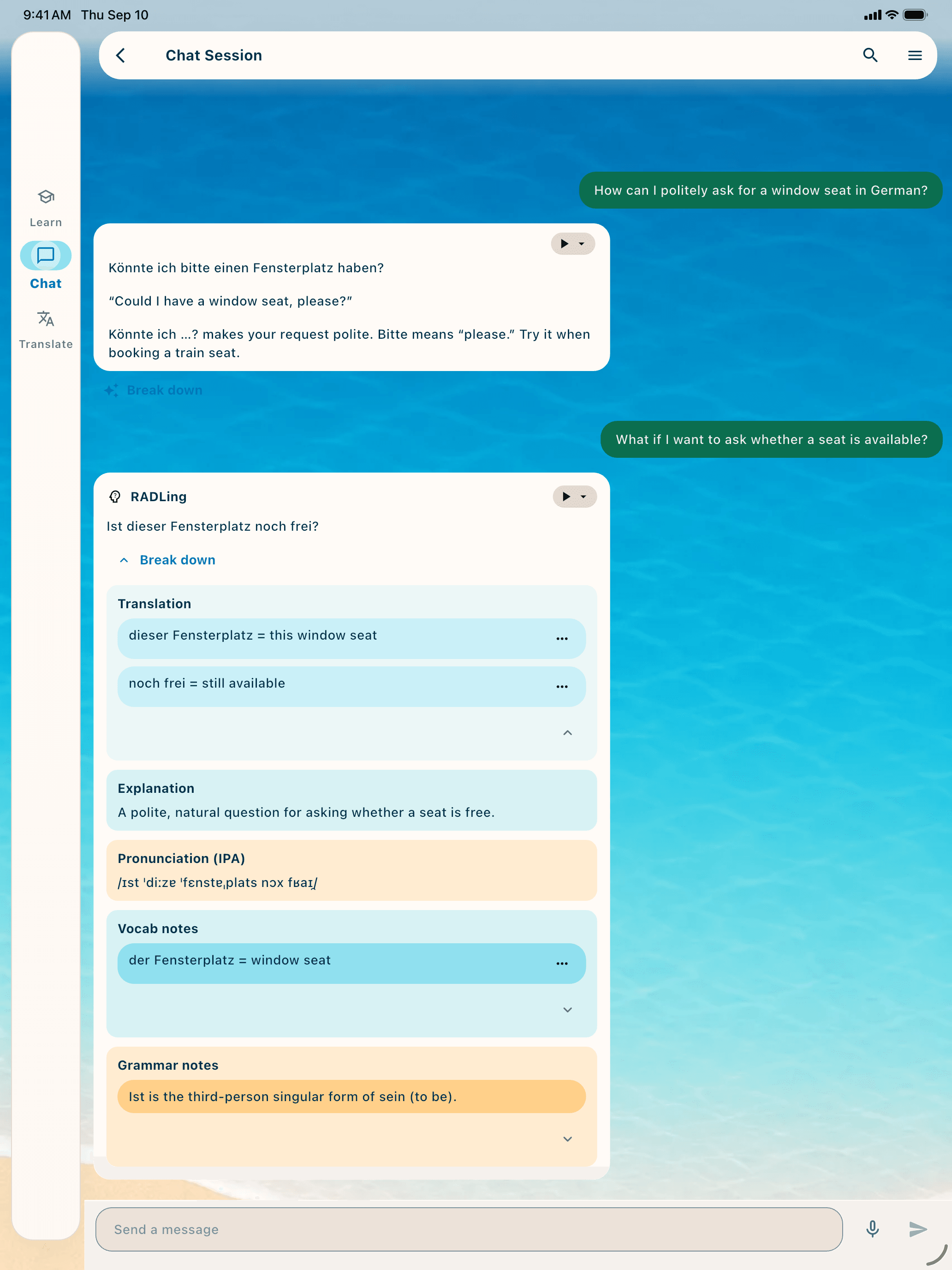 Learner asks: What if I want to ask whether a seat is available?